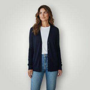 J. Crew Mercantile Womens Large Navy V-Neck Button Cardigan Sweater‎ Lightweight
